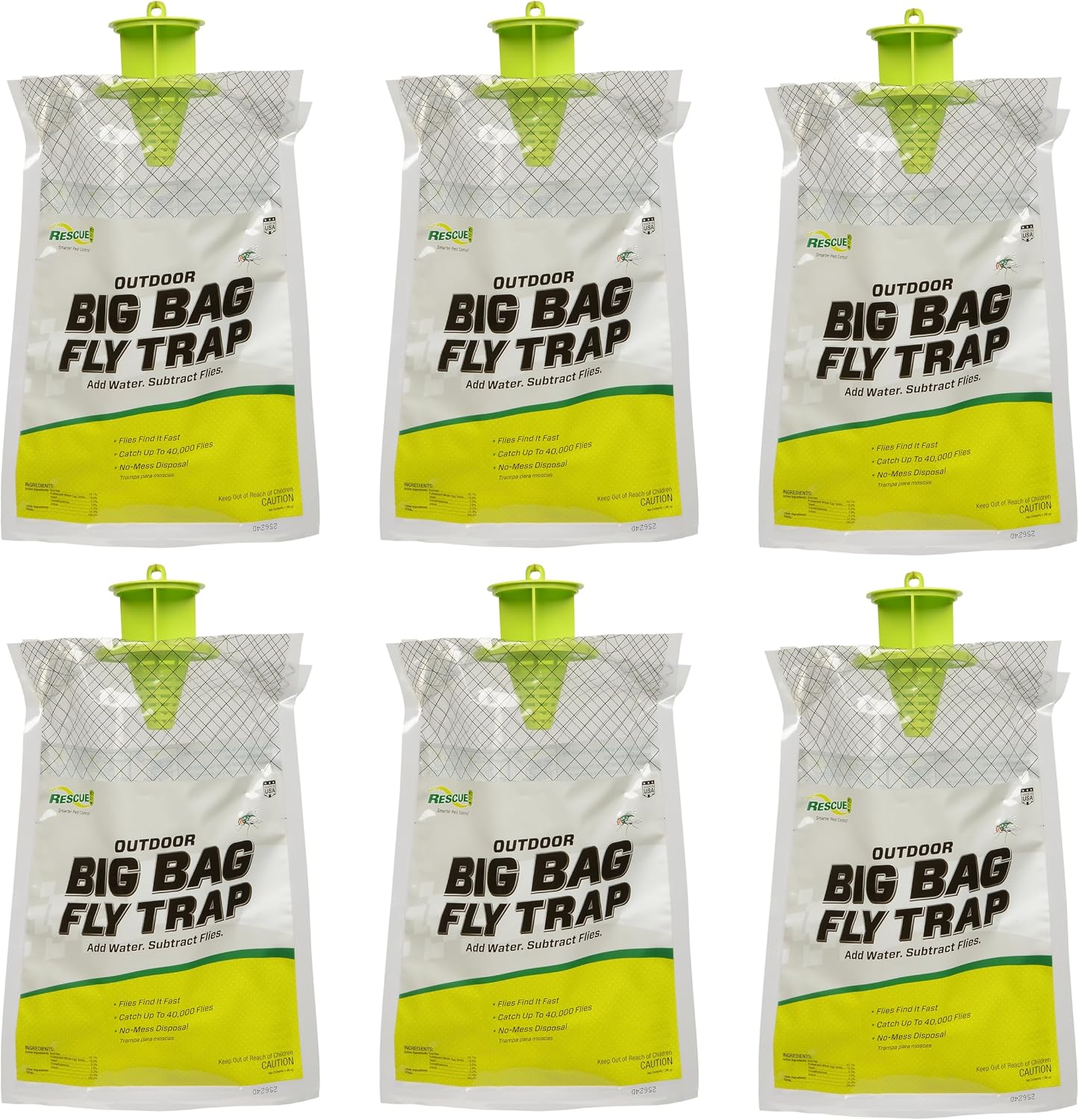 RESCUE! Big Bag Fly Trap – Disposable, Outdoor Use - 6 Traps