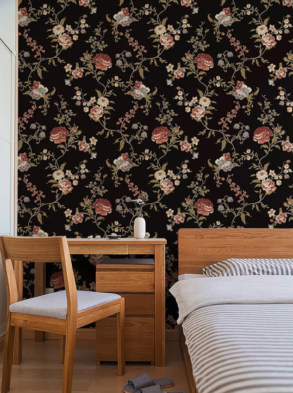 Safiyya Peel and Stick Wallpaper Vintage Floral Contact Paper 17.3" x 78.7" Wall Paper Renter Friendly Self Adhesive Removable Wallpaper for Bathroom Vinyl