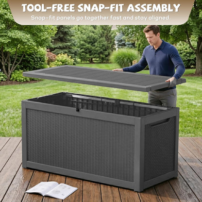 EasyUp 35 Gallon Outdoor Storage Box, Outdoor Deck Boxes for Garden Tools Equipment,Cushions and Patio Storage,Lockable and Resin,Easy to Install(Black)