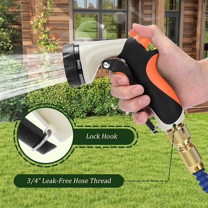 Garden Hose Nozzle, Heavy Duty Metal Water Nozzle with 8 Adjustable Spray Patterns, High Pressure Ergonomic Flow Control for Watering Plants, Lawns, Washing Cars, Pets, Black with Green