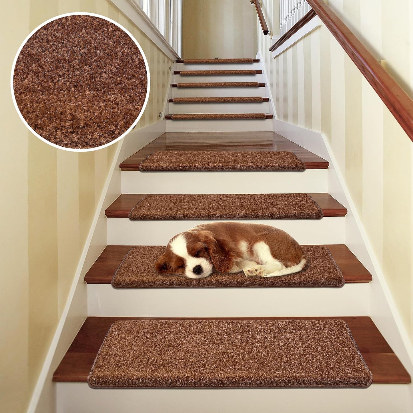PURE ERA Carpet Stair Treads Tape Free Non Slip Indoor Stair Carpet Stair Protectors Pet-Friendly Non-Slip Skid Resistant Washable Reusable 8" x 30"(2 Pieces,Black)