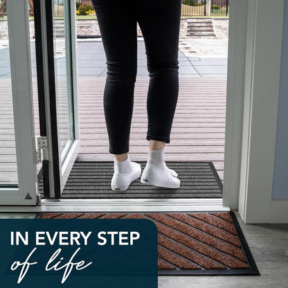 ubdyo Extra Durable Door Mat - Dirt Trapping Outdoor Welcome Mats - Non-Slip Outdoor Indoor Entrance - Low Profile Front Doormat (30" x 17", Bright Brown)