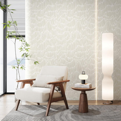 Theper Beige Wallpaper 17.3"×78.8" Modern Striped Peel and Stick Wallpaper Boho Removable Self Adhesive Wall Paper for Bedroom Waterproof White and Gold Contact Paper for Cabinets Vinyl