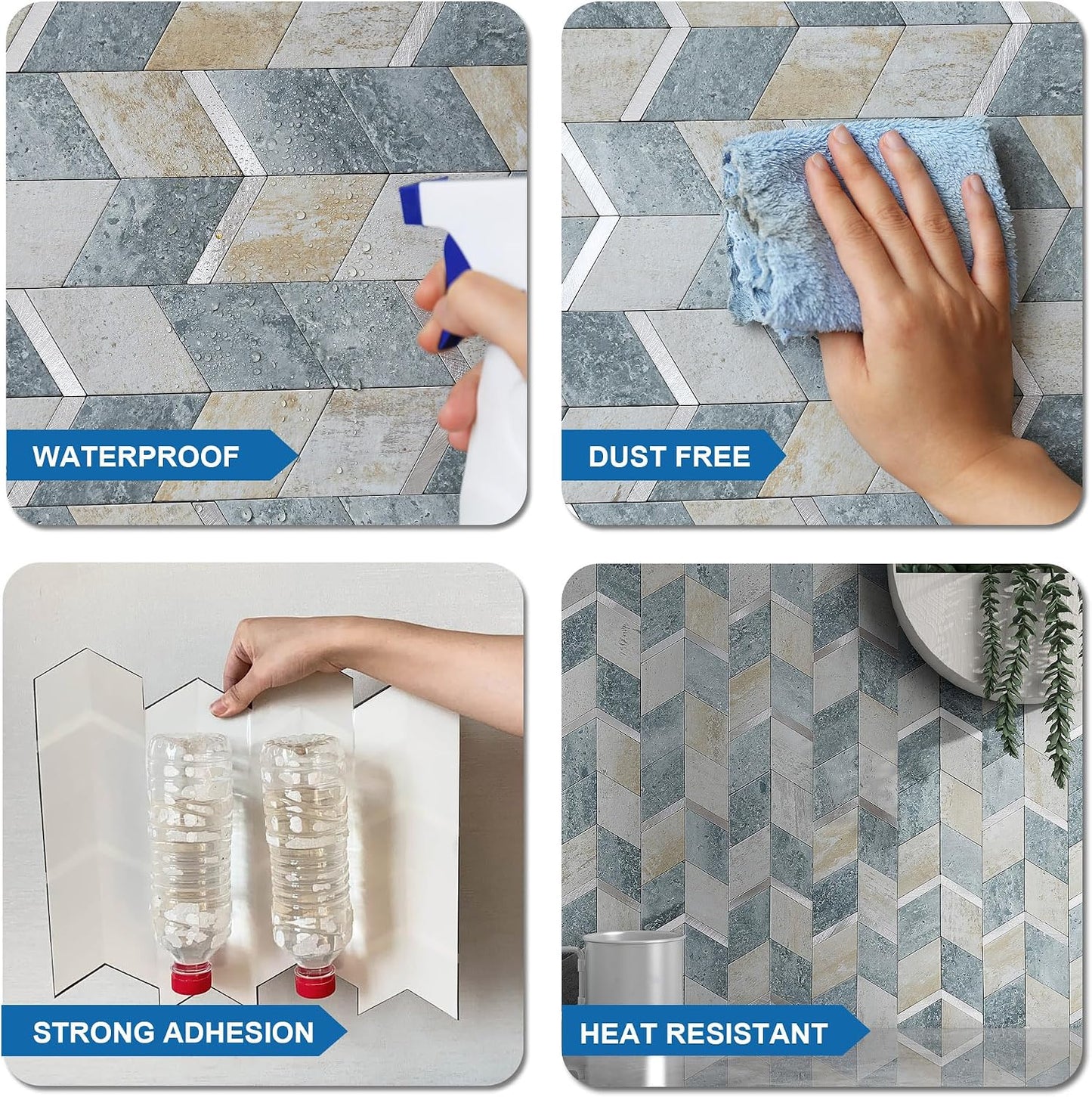 MOFIT Peel and Stick Backsplash for Kitchen,3D Wall Panel Peel and Stick Tile Self Adhesive Backsplash for Bathroom Tile Stickers Diamond (5Sheets,Blue Green Gray)