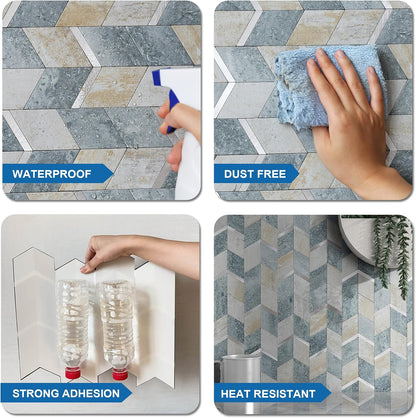 MOFIT Peel and Stick Backsplash for Kitchen,3D Wall Panel Peel and Stick Tile Self Adhesive Backsplash for Bathroom Tile Stickers Diamond (5Sheets,Blue Green Gray)