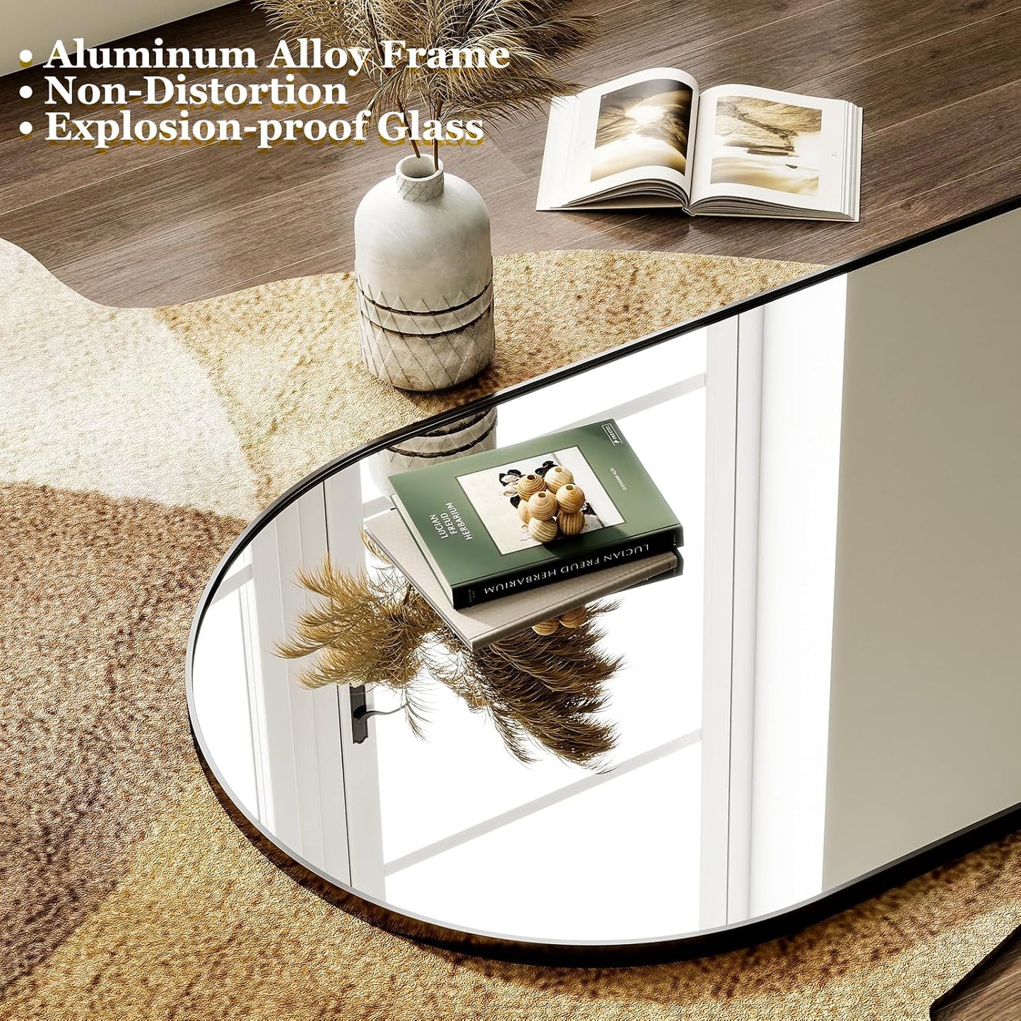 HARRITPURE 64"x21" Arched Full Length Mirror Free Standing Leaning Hanging Mounted Mirror Aluminum Frame Modern Simple Home Decor for Living Room Bedroom Cloakroom, Gold