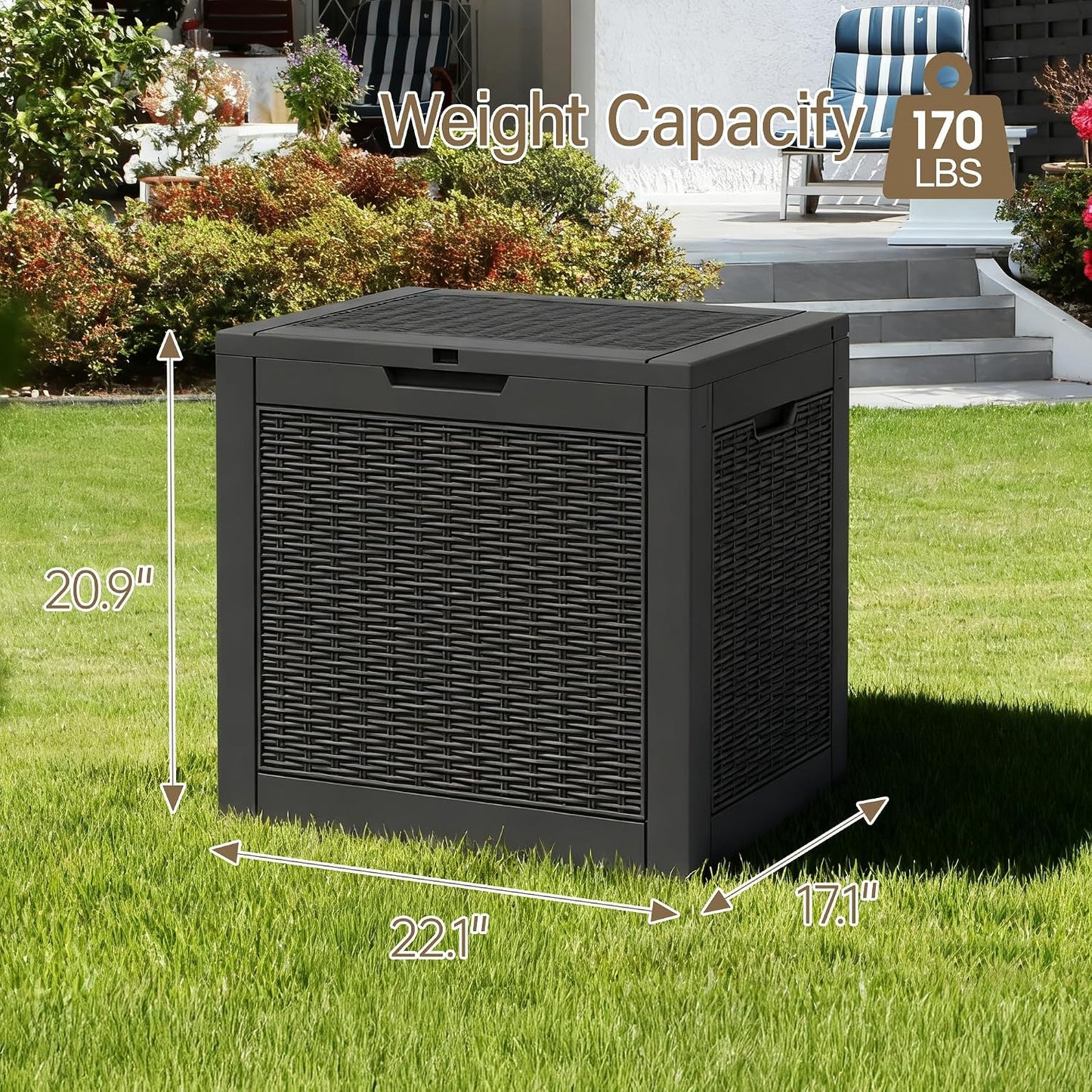 Outdoor Storage Box, 45 Gallon Deck Box with Lockable Lid, Waterproof Resin Storage Bin for Cushions, Garden Tools, Patio Furniture, Grey