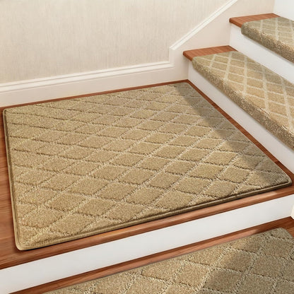 DEXDE Bullnose Stair Treads for Wooden Steps Non-Slip Stair Runner, 14 Pcs | Reusable bullnose carpet Stair Treads Indoor, Peel and Stick Stair Rugs with Edge Protection, Soft Washable, 30"x9.5" Grey