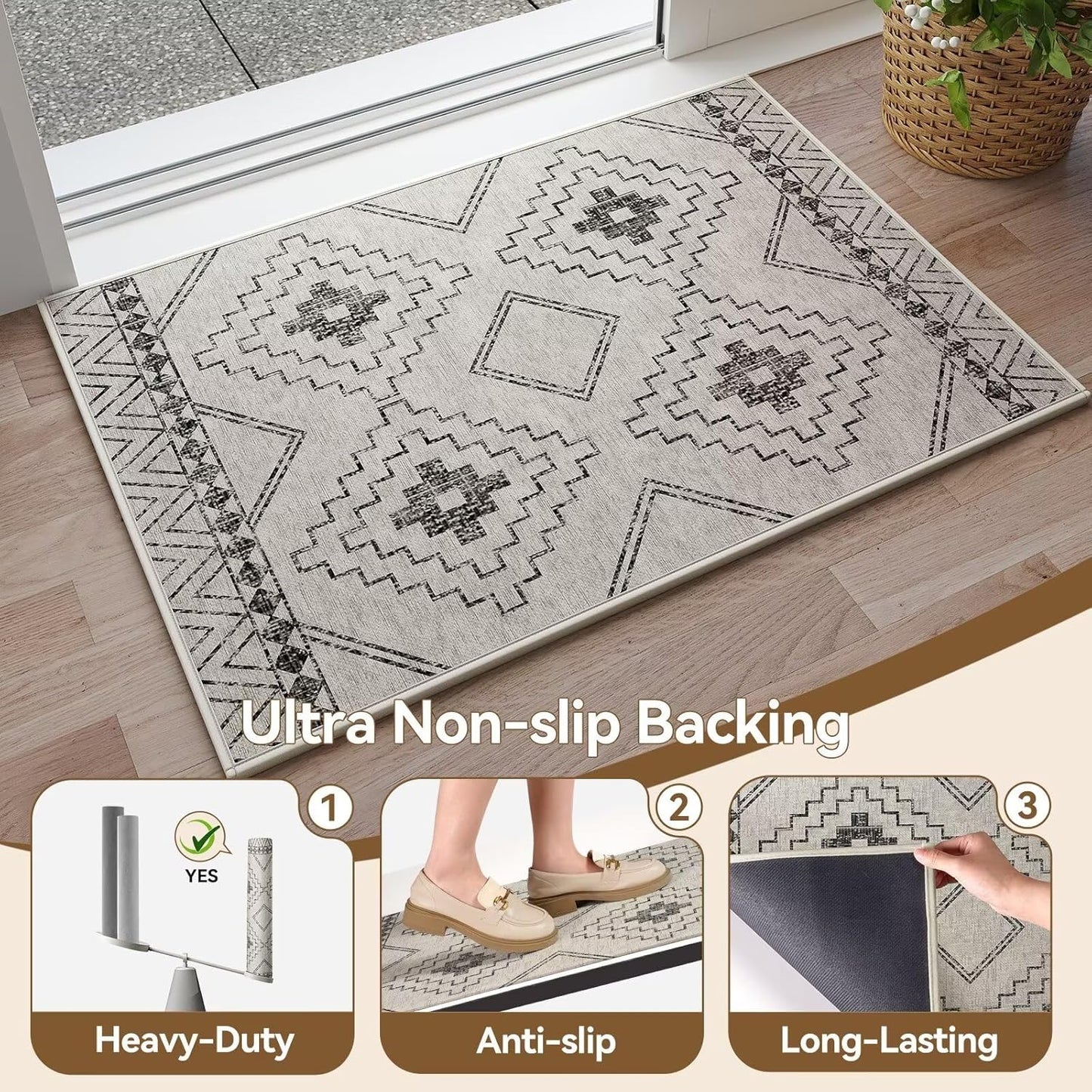 Door Mat 17"x30",Door Mat Indoor Entrance Dirt Resistant and Absorbent Non-Slip Rubber Backing Front Door Mats Washable Low-Profile Indoor Mats for Entryway, Inside Entrance Easy Clean Gray
