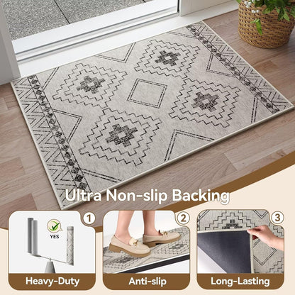 Door Mat 17"x30",Door Mat Indoor Entrance Dirt Resistant and Absorbent Non-Slip Rubber Backing Front Door Mats Washable Low-Profile Indoor Mats for Entryway, Inside Entrance Easy Clean Gray