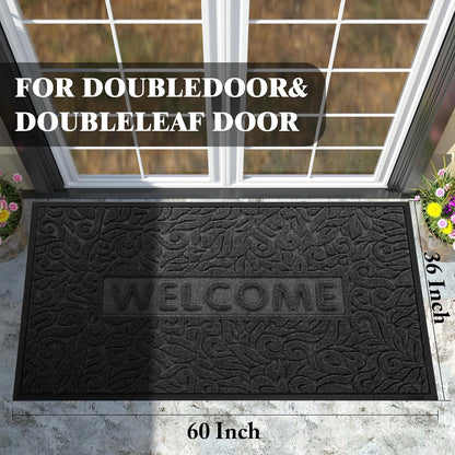 Yimobra Welcome Mat Outdoor 29.5x17, Waterproof Non-Slip Outdoor Mats for Front Door Outside Entrance, Low-Profile Entryway Mat Indoor for Garage Patio, Black