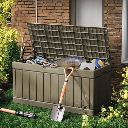 Greesum 110 Gallon Outdoor Storage Box with Lockable Lid, All-Weather for Patio Furniture, Pool Supplies & Garden Tools, Waterproof, UV-Resistant Large Deck Box, Dark Black