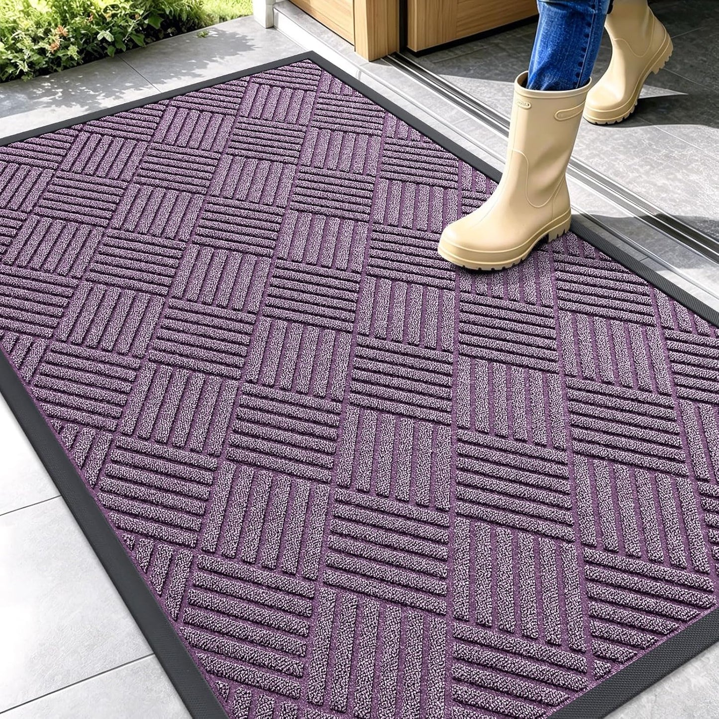 OLANLY Front Door Mat Outside Entrance 29.5x17, Absorbent, Heavy Duty Sturdy Natural Rubber Doormat Indoor Outdoor, Stain and Fade Resistant, Non-Slip Low Profile Floor Mat for Entryway, Grey Diamond