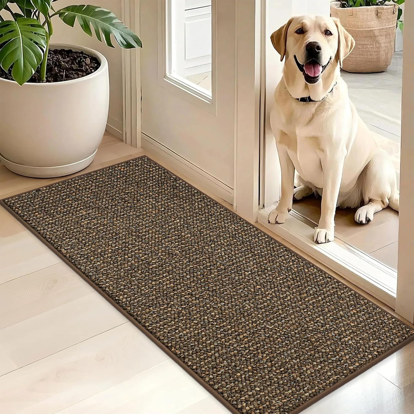 BEQHAUSE Dirt Trapper Door Mat 20" x 32", Non-Slip Washable Doormats Entrance Mat, Dirt Resistant and Absorbent Welcome Mat, Low Profile Floor Mats for Front Back Door and Entryway, Beige