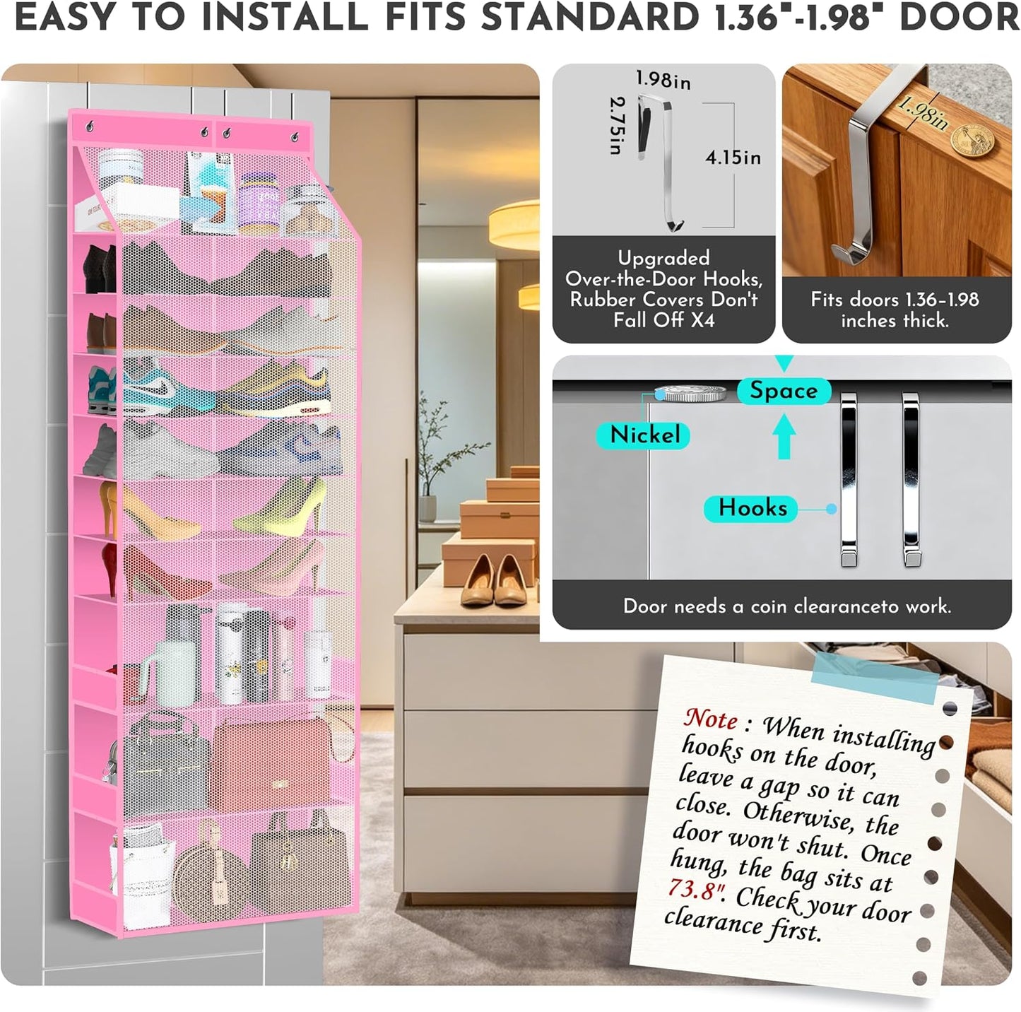 PAULONE 10-Pocket Multi-Use Over the Door Organizer, Heavy Duty 95lbs Capacity with Breathable Mesh, Versatile Hanging Storage for Shoes, Toys, Office Supplies-Classic (Black, 10-Shelf,)