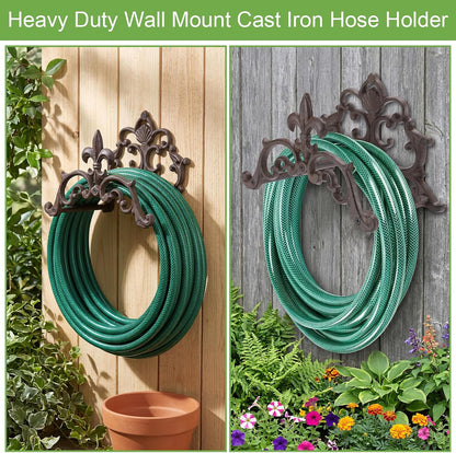 OwnMy Cast Iron Garden Hose Holder Heavy Duty Wall Mount Water Hose Reels Holder, Decorative Water Hose Hanger Garden Hose Storage Organizer Rack for Outdoor Lawn Yard, 10"L x 4.7"W x 6.5"H