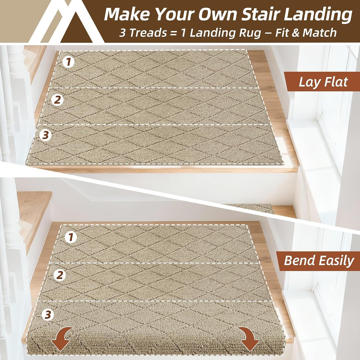 Self Adhesive Bullnose Carpet Stair Treads Non Slip,Grey,11"x30",3 Pack | Pet Friendly, Peel and Stick Stair Treads for Wooden Steps, Washable Stair Runner for Kids Elders, Edge Protection