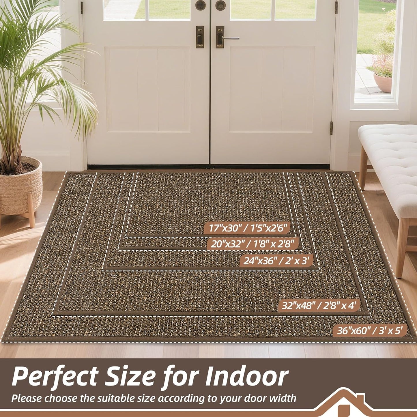 BEQHAUSE Dirt Trapper Door Mat 20" x 32", Non-Slip Washable Doormats Entrance Mat, Dirt Resistant and Absorbent Welcome Mat, Low Profile Floor Mats for Front Back Door and Entryway, Beige