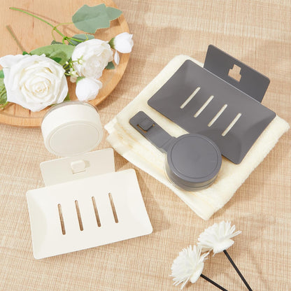 Soap Holder for Shower Wall Suction Cup Bar Soap Dish Self-Draining Wall Mounted No-Drill Rustproof & Reusable for Bathroom & Kitchen (Matte Grey)