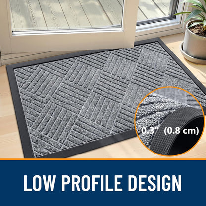 OLANLY Front Door Mat Outside Entrance 29.5x17, Absorbent, Heavy Duty Sturdy Natural Rubber Doormat Indoor Outdoor, Stain and Fade Resistant, Non-Slip Low Profile Floor Mat for Entryway, Grey Diamond