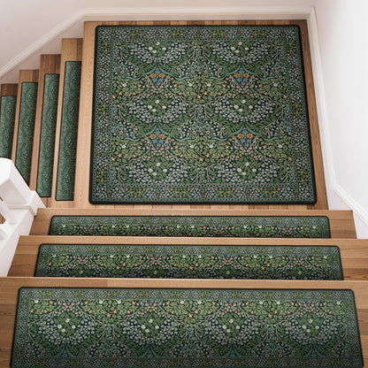 OJIA Floral Stair Treads Non-Slip Stair Runner for Wooden Steps Indoor 15PCS 30"x8" Carpet Stair Treads Stair Mats Staircase Step Treads for Kids, Elders and Dogs, Stair Covers, Black