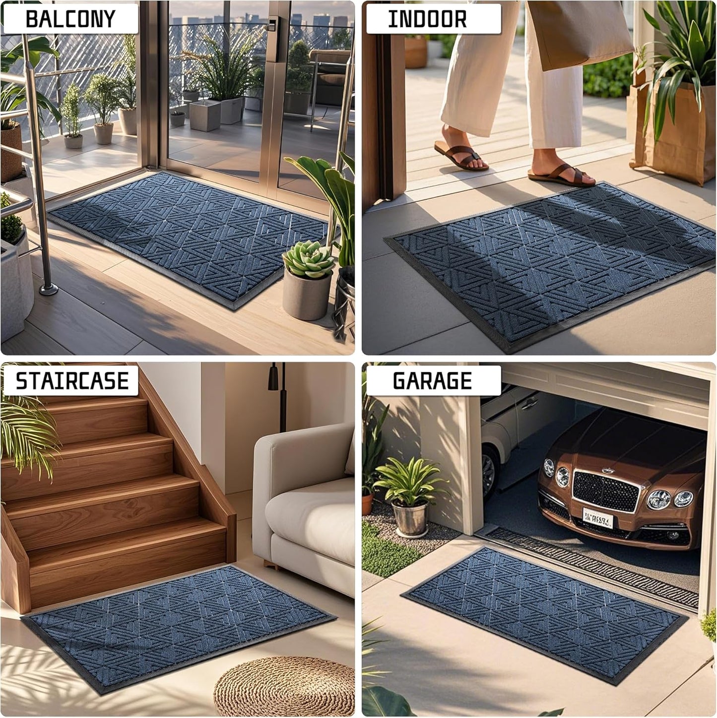 Yimobra Front Door Mat Outside Entrance 29.5x17, Waterproof Heavy Duty Outdoor Mats for Front Door, Non Slip Rubber Entry Mat for Garage Patio Indoor, Grey