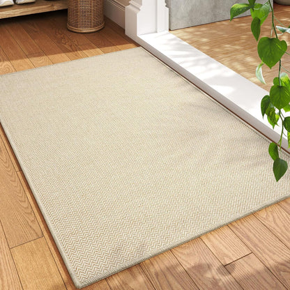Ultra Thin Door Mat 24"x35" – Low Profile Non Slip Door Mat Indoor Entrance, Washable Absorbent Entryway Mat with Rubber Backing, Dirt Trapper Doormat for Front Door Inside, Beige