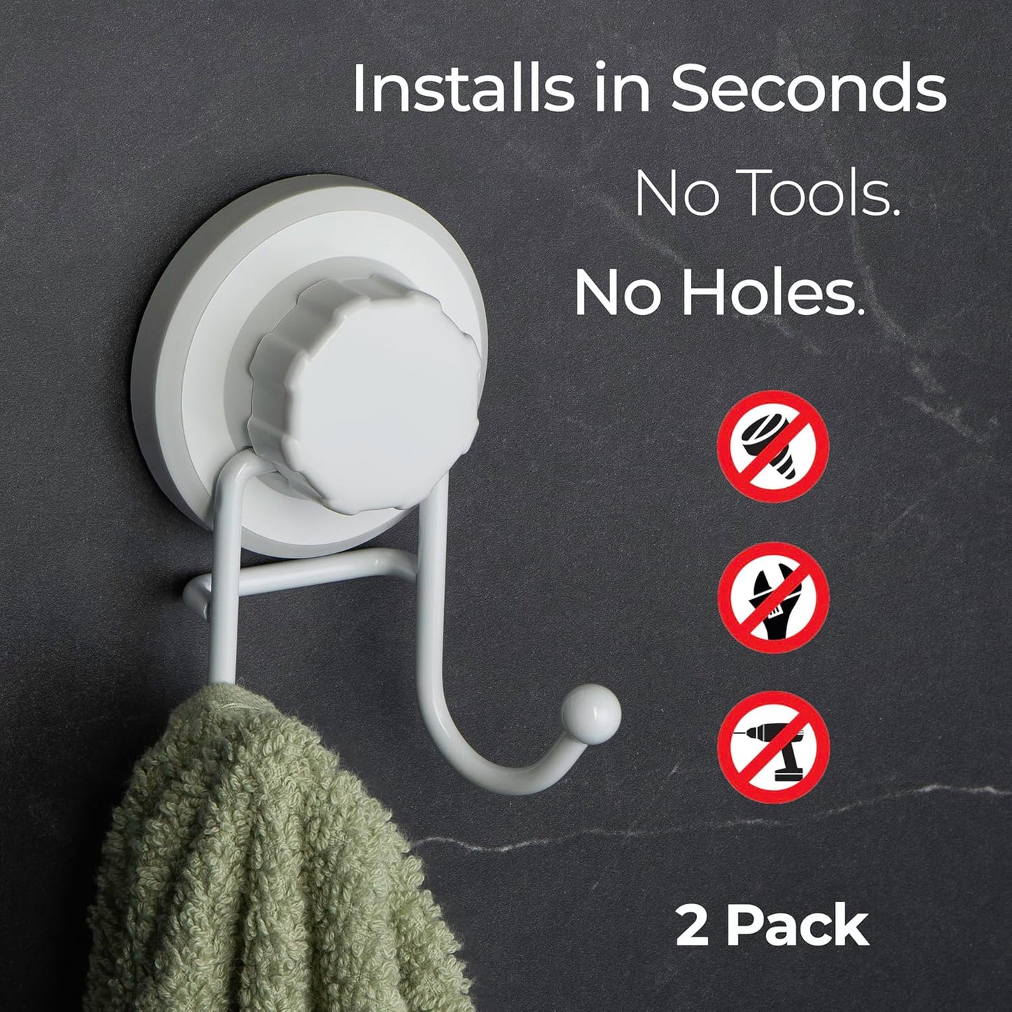HASKO Suction Cup Hooks for Shower Wall, Removable Towel Hooks for bathrooms, Includes Optional No Drill Adhesive Mount for Inside Shower, Rustproof Stainless Steel - 2 Pack, Bronze