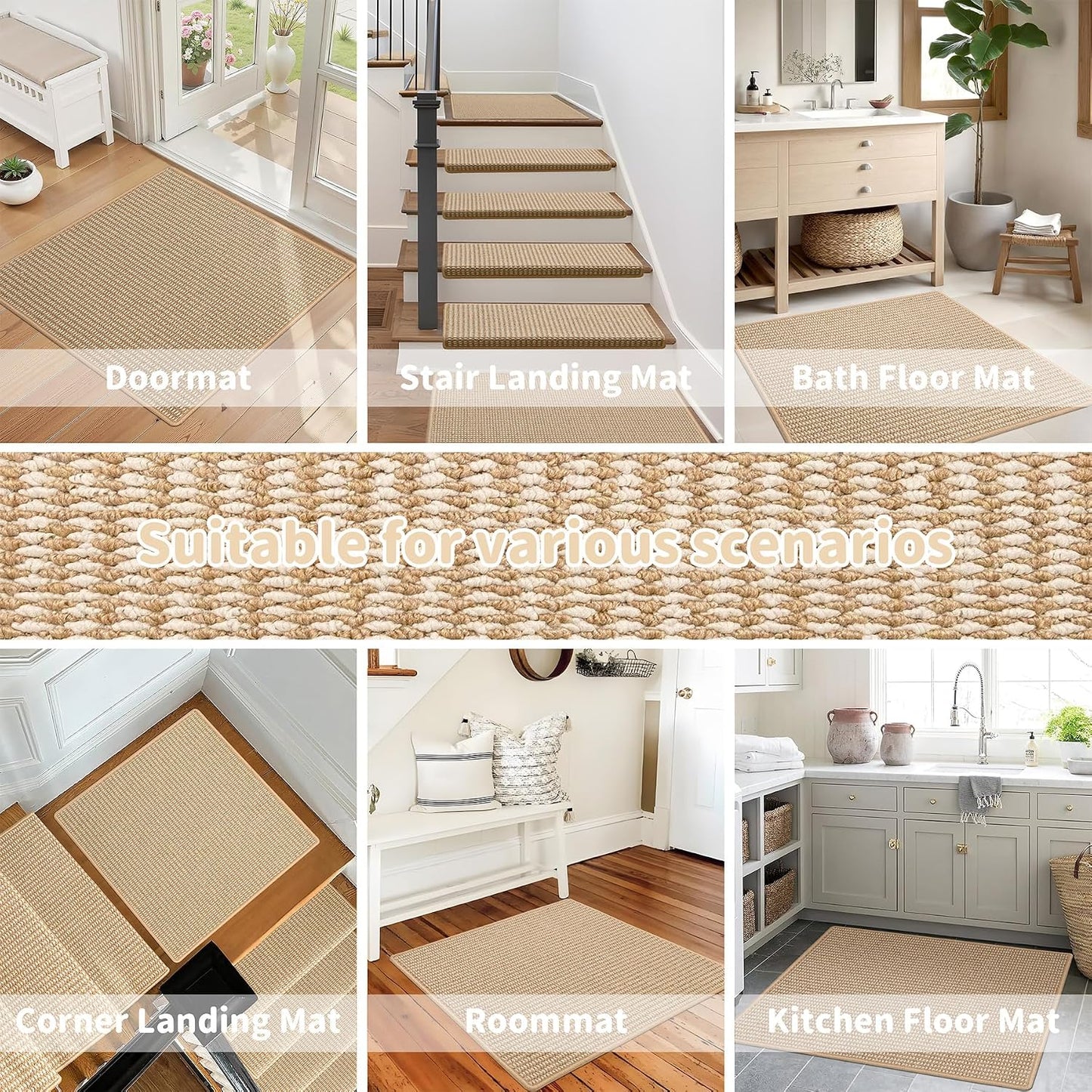 Brakki Bullnose Carpet Stair Treads, Non Slip Stair Treads for Wooden Steps Indoor, Stair Runner, Soft Stair Rugs, Edging Stair Protectors, Washable, 29.5"x9.5"x1.5" 14pcs, Beige