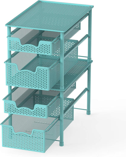 Simple Houseware Stackable 2 Tier Sliding Basket Organizer Drawer, White