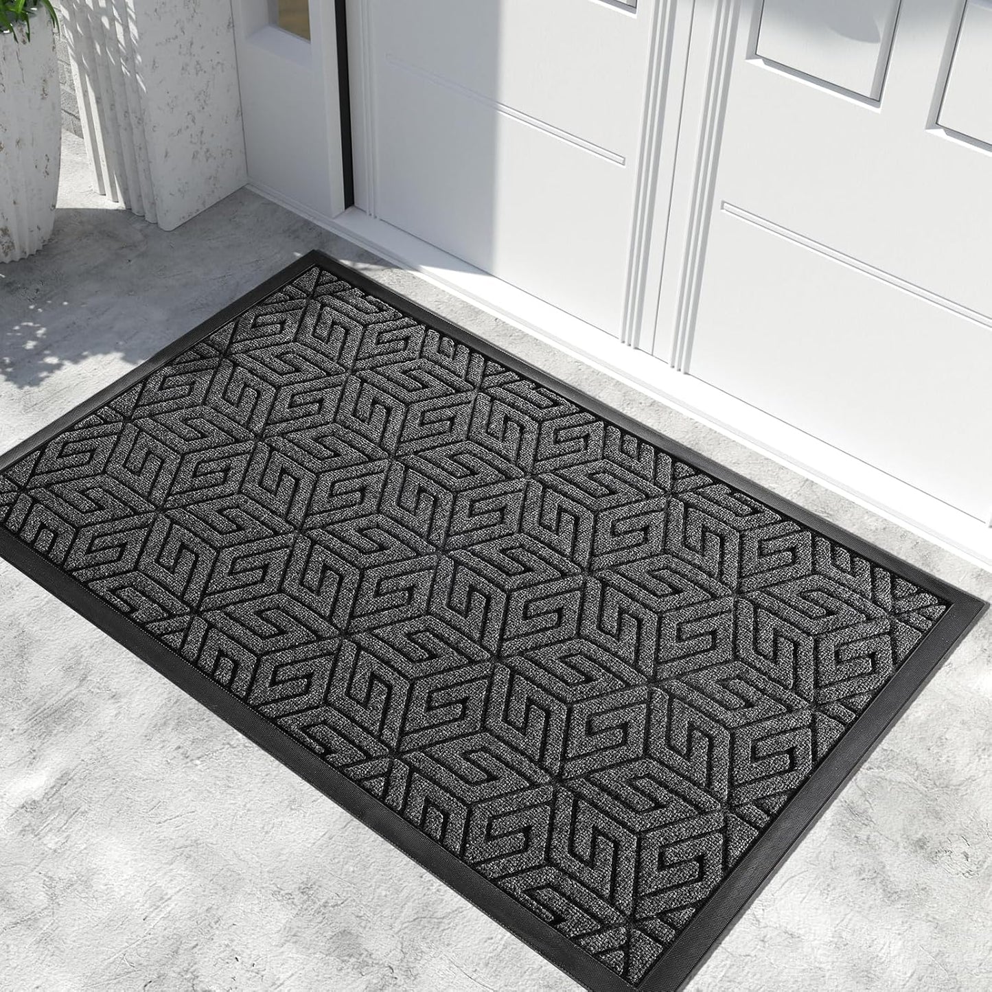 Yimobra Doormat Outdoor Entrance 29.5x17, All-Weather Waterproof Outdoor Mats for Front Door, Non Slip Welcome Door Mat for Patio Proch Outside Entryway Indoor, Black