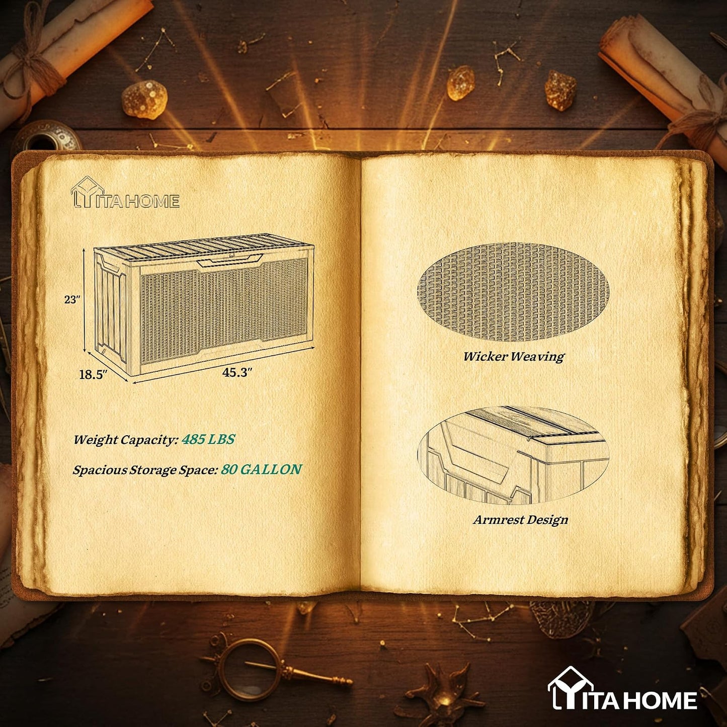 YITAHOME 100 Gallon Large Outdoor Deck Box | Waterproof Resin Storage Box, Lockable Indoor Outdoor Storage Container for Patio Furniture Cushions, Pool Accessories