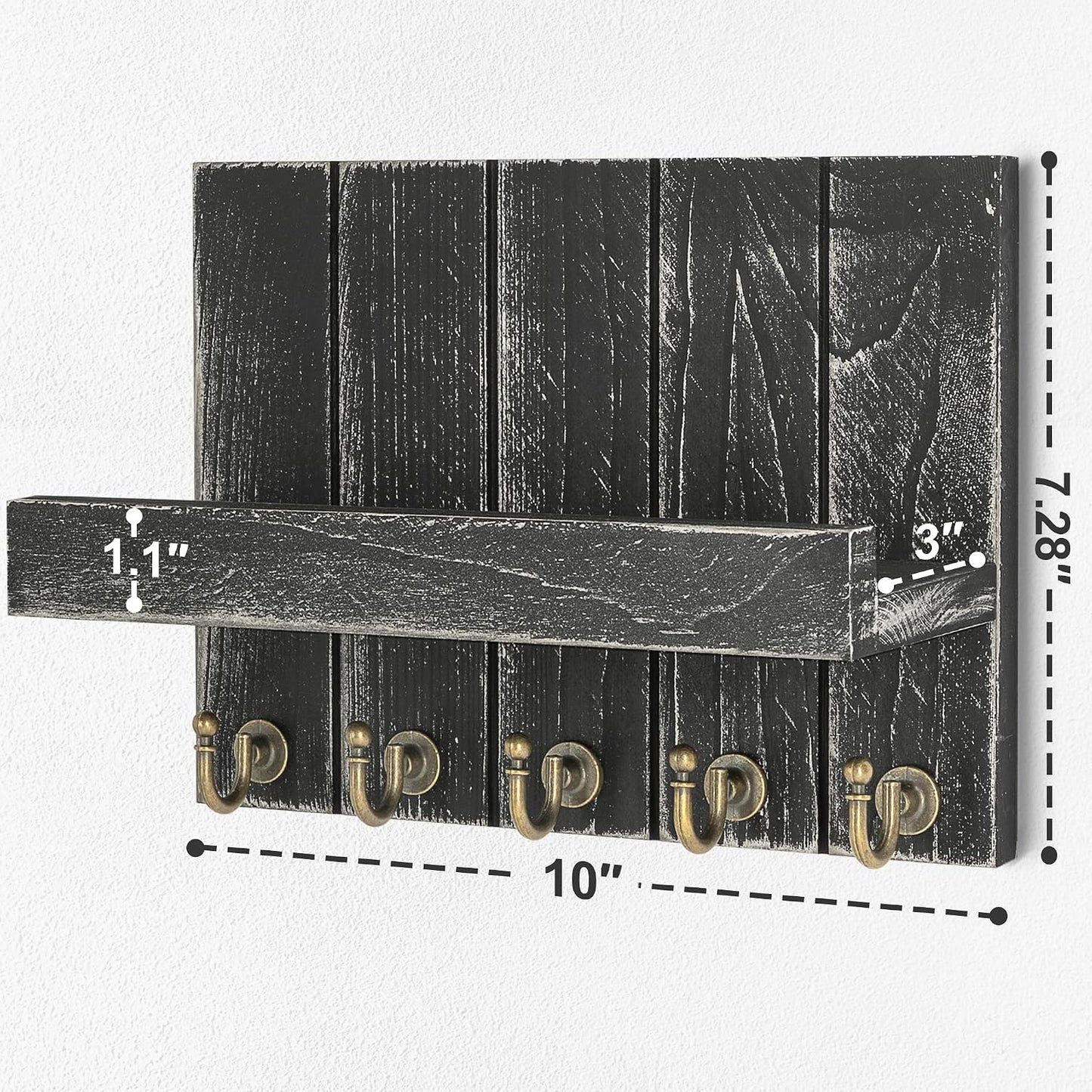 Rebee Vision Decorative Key Holder Wall Mount - Rustic Key Holder for Wall with Shelf and Mail Organizer for Living Room Decor - Home Essentials for Home Improvement (Brown, 3.54" x 10" x 7.28")