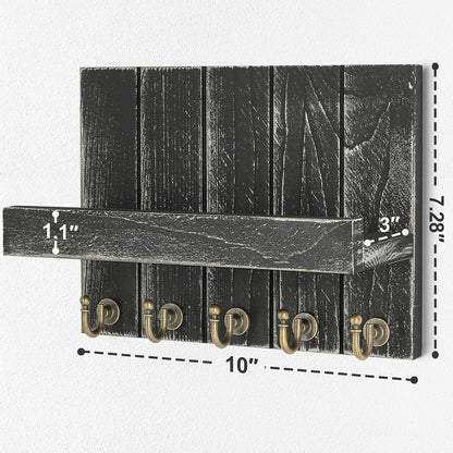 Rebee Vision Decorative Key Holder Wall Mount - Rustic Key Holder for Wall with Shelf and Mail Organizer for Living Room Decor - Home Essentials for Home Improvement (Brown, 3.54" x 10" x 7.28")