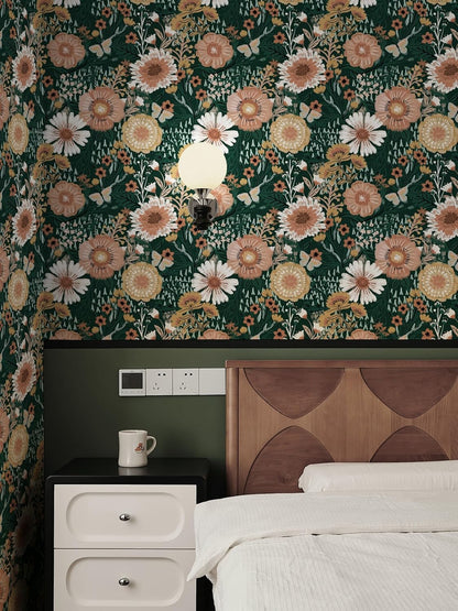 Dimoon 17.3''x78.7'' Peel and Stick Wallpaper Floral Cute Contact Paper Vintage Village Country Cottage Wallpaper Farmhouse Yellow Beige Renter Friendly Geometry Waterproof Embossed Kitchen Bedroom