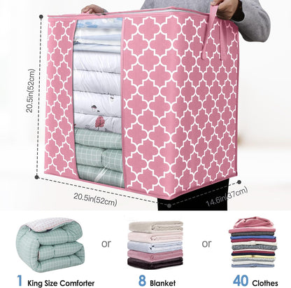 WISELIFE Storage Bags 3 Pack/100L Large Blanket Clothes Organization and Storage Containers for Comforters,Bedding, Foldable Organizer with Reinforced Handle, Clear Window, Sturdy Zippers,Gray