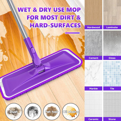 Microfiber Mops for Hardwood Floor Cleaning - BPAWA Flat Floor Mop with 4 Washable Pads for Laminate Wood Tile Vinyl Home Kitchen Bathroom - 59" Adjustable Handle
