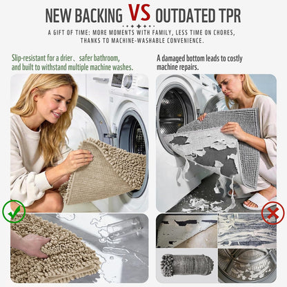 Yimobra Bathroom Rugs Non Slip Washable - Ultra Soft Absorbent Chenille Bath Mat, Quick Dry Shaggy Floor Carpet for Tub Shower, Gray Home Decor Accessories, 24x17 Inch