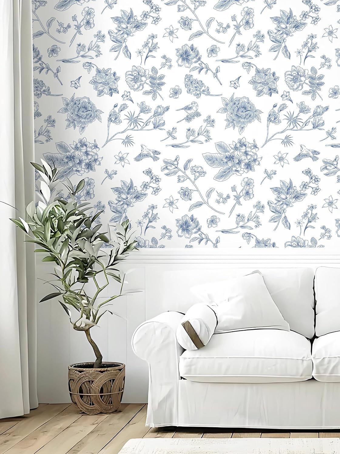 Safiyya Peel and Stick Wallpaper Floral Green and White Leaf Contact Paper for Cabinets 17.3"x 78.7" Self Adhesive Removable Wallpaper for Bathroom Renter Friendly Wall Paper Vinyl Roll