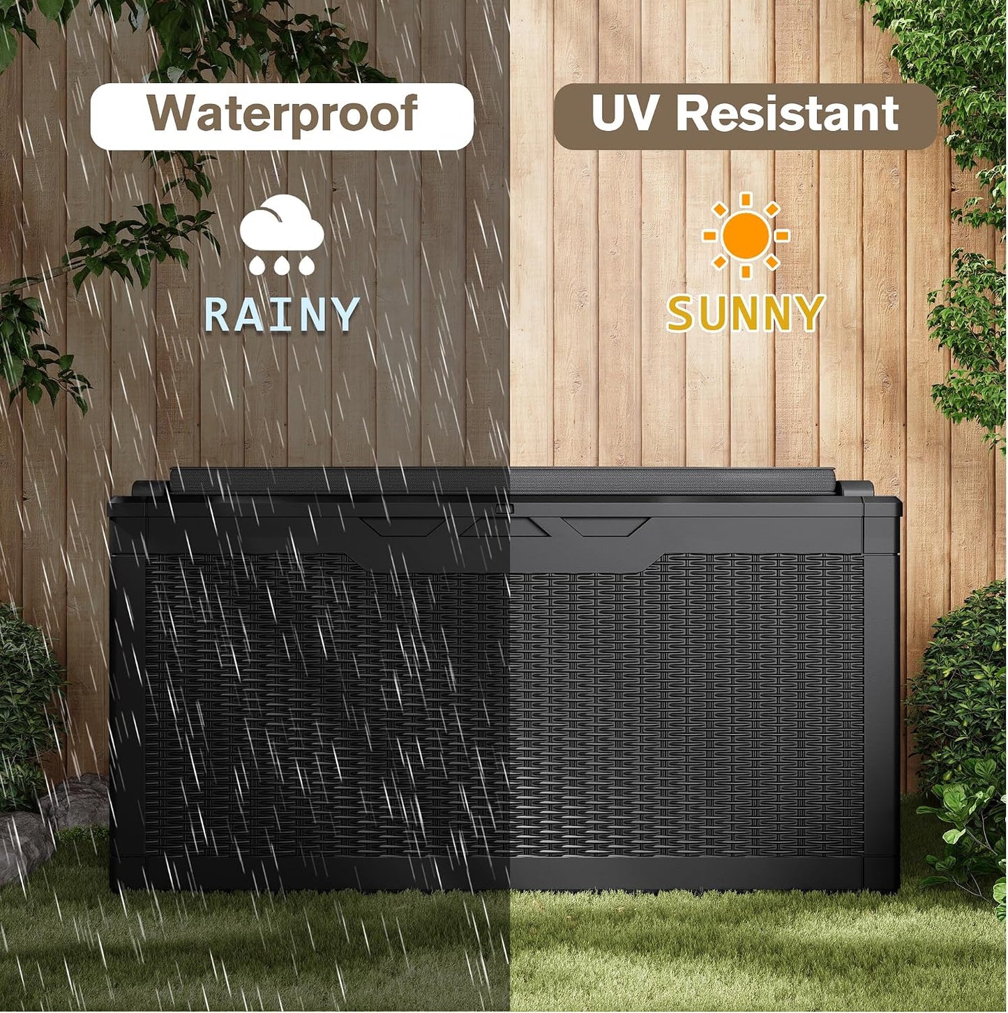JUMMICO 31 Gallon Resin Deck Box Waterproof Indoor Outdoor Storage Boxes for Patio Furniture Cushions and Garden Tools (Brown)