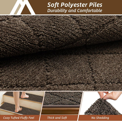 COSY HOMEER Edging Stair Treads Non-Slip Carpet Mat 28inX9in Indoor Stair Runners for Wooden Steps, Edging Stair Rugs for Kids and Dogs, 100% Polyester TPE Backing(4pc, Beige)