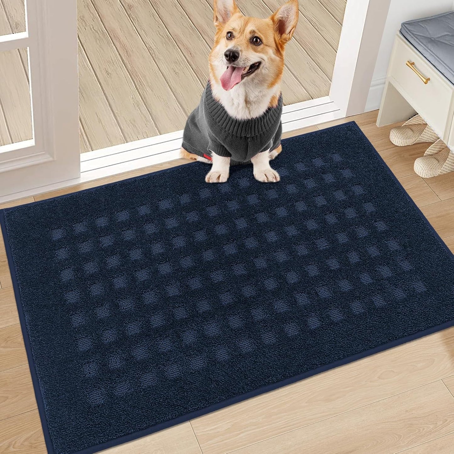BEQHAUSE Dirt Trapper Door Mats 20"x32", Non-Slip Waffle Doormat Indoor Entrance Low-Profile, Dirt Resist and Absorbent Entryway Rugs Washable Inside Welcome Floor Mat for Front Back Door, Beige