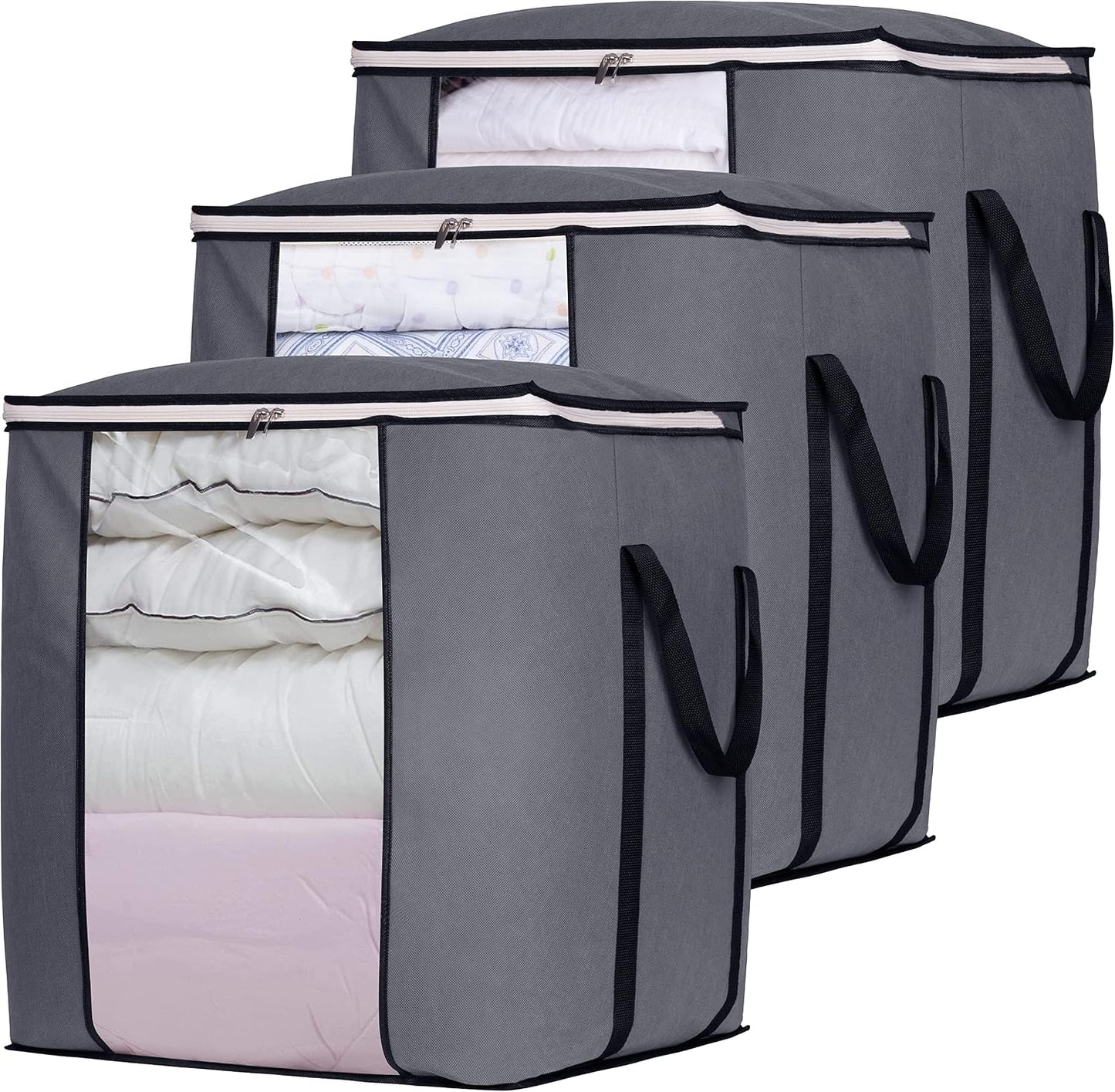 SLEEPING LAMB 120L Extra Large Blanket Storage Bags Breathable Clothes Storage Containers for King Comforter Bedding Pillow Sheet, Reinforced Handles, Grey