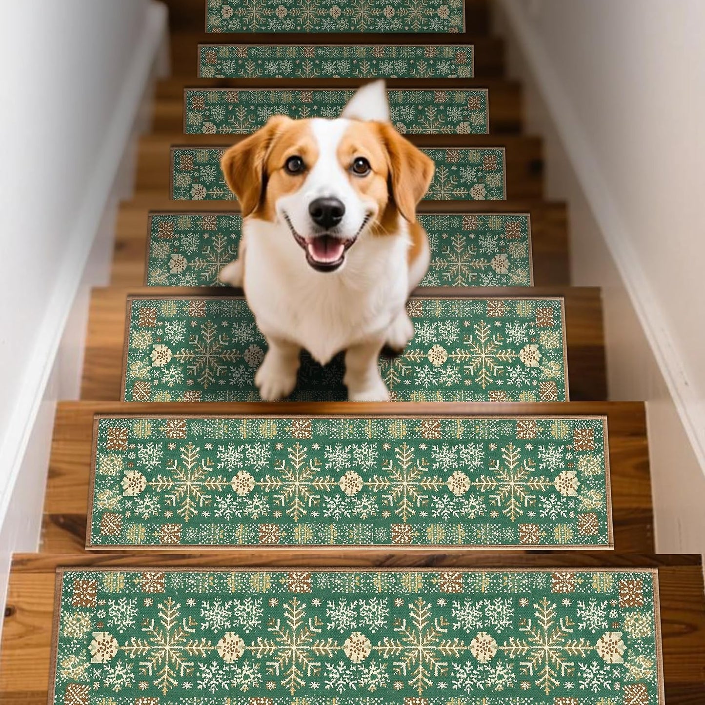 Non Slip Stair Treads for Wooden Steps, 15 Pack 8"x30" Washable Carpet | 8x30 in soft chenille polyester stair treads with reusable TPE backing for indoor wood stairs, dogs, kids, and seniors