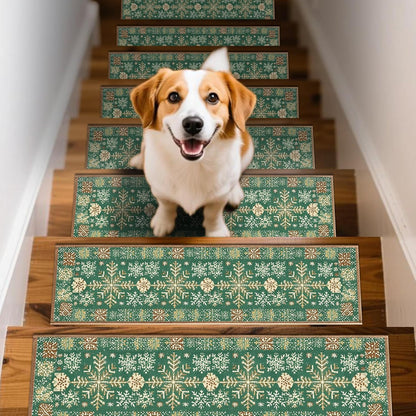 Non Slip Stair Treads for Wooden Steps, 15 Pack 8"x30" Washable Carpet | 8x30 in soft chenille polyester stair treads with reusable TPE backing for indoor wood stairs, dogs, kids, and seniors
