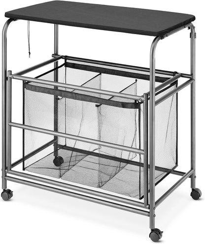 Whitmor Laundry Sorter, 92L Laundry Hamper with Shelf & 2 Removable Bags, 2 x 12.1 Gallons (46L), 28.8 x 13 x 28.4 Inches, Dirty Clothes Hamper Organizer for Laundry Room, Bathroom, Dorm, Black