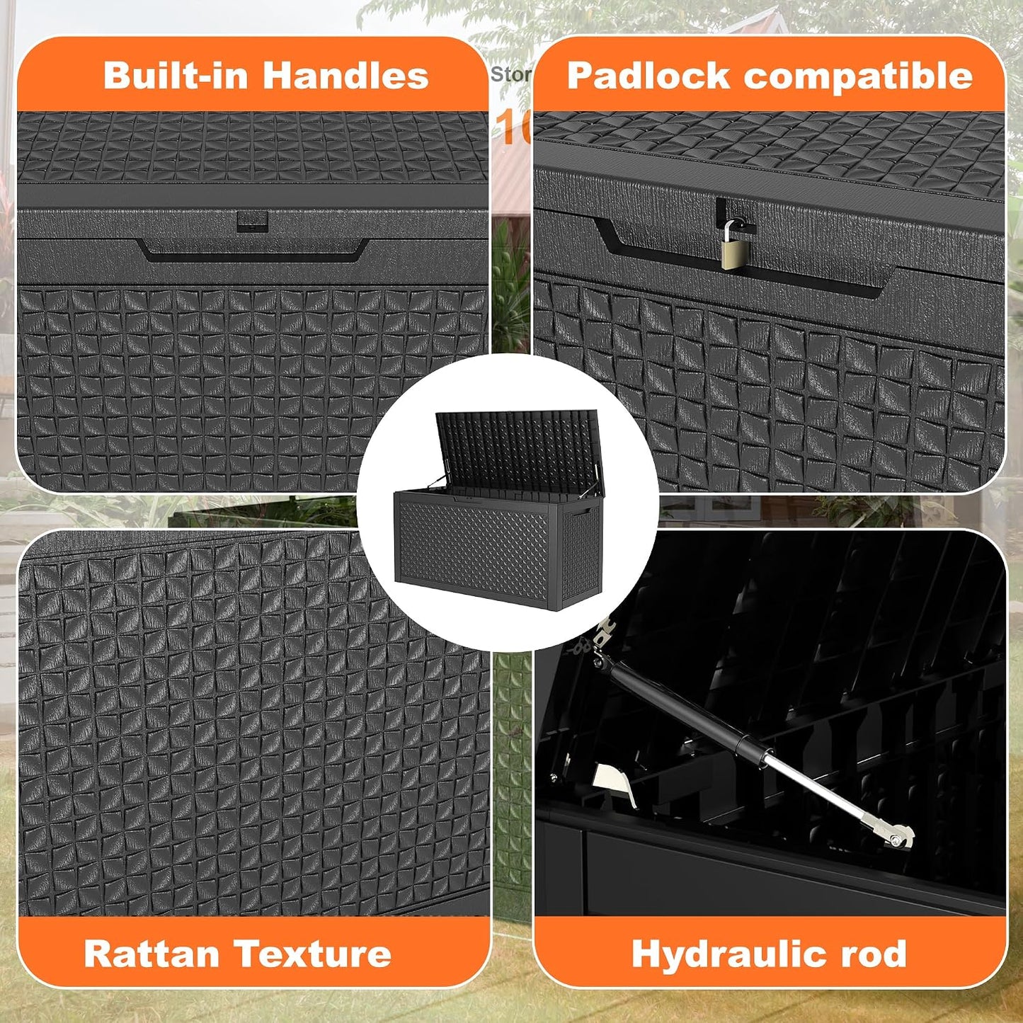 60 Gallon Outdoor Waterproof Storage Box, UV Resistant Resin Deck Box with Built-in Handle, Outdoor Storage Container for Patio Furniture, Garden Tools, Patio Cushions, Black