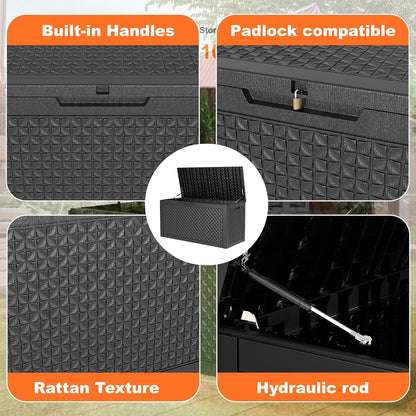 60 Gallon Outdoor Waterproof Storage Box, UV Resistant Resin Deck Box with Built-in Handle, Outdoor Storage Container for Patio Furniture, Garden Tools, Patio Cushions, Black