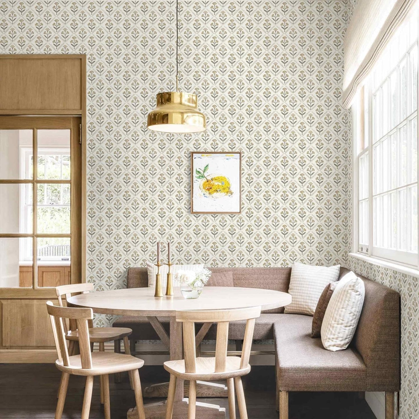 Dimoon 17.3''x78.7'' Peel and Stick Wallpaper Floral Cute Contact Paper Vintage Village Country Cottage Wallpaper Farmhouse Yellow Beige Renter Friendly Geometry Waterproof Embossed Kitchen Bedroom