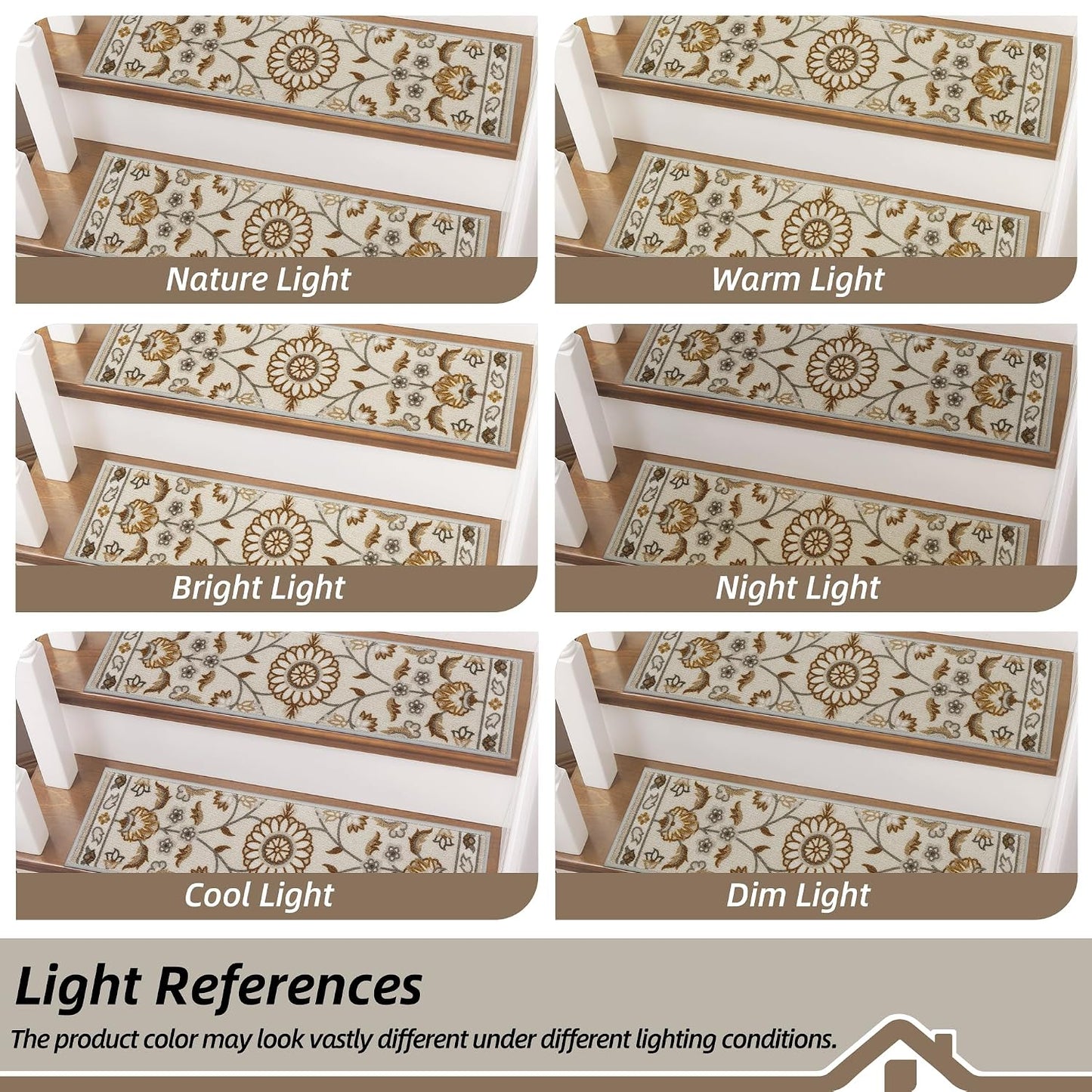 BEQHAUSE Stair Treads for Wooden Steps Non-Slip Machine Washable Carpet Stair Treads 8"X30" Soft Indoor Stair Runner for Kids Elders and Pets, 100% Polyester, TPE Backing, 15pcs, Grey/Orange